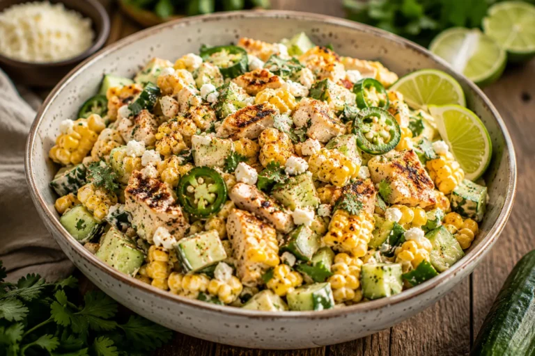 Street Corn Creamy Cucumber Chicken Salad Recipe (Easy & Healthy)