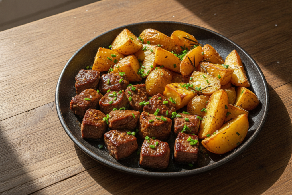 steak bites and potatoes
